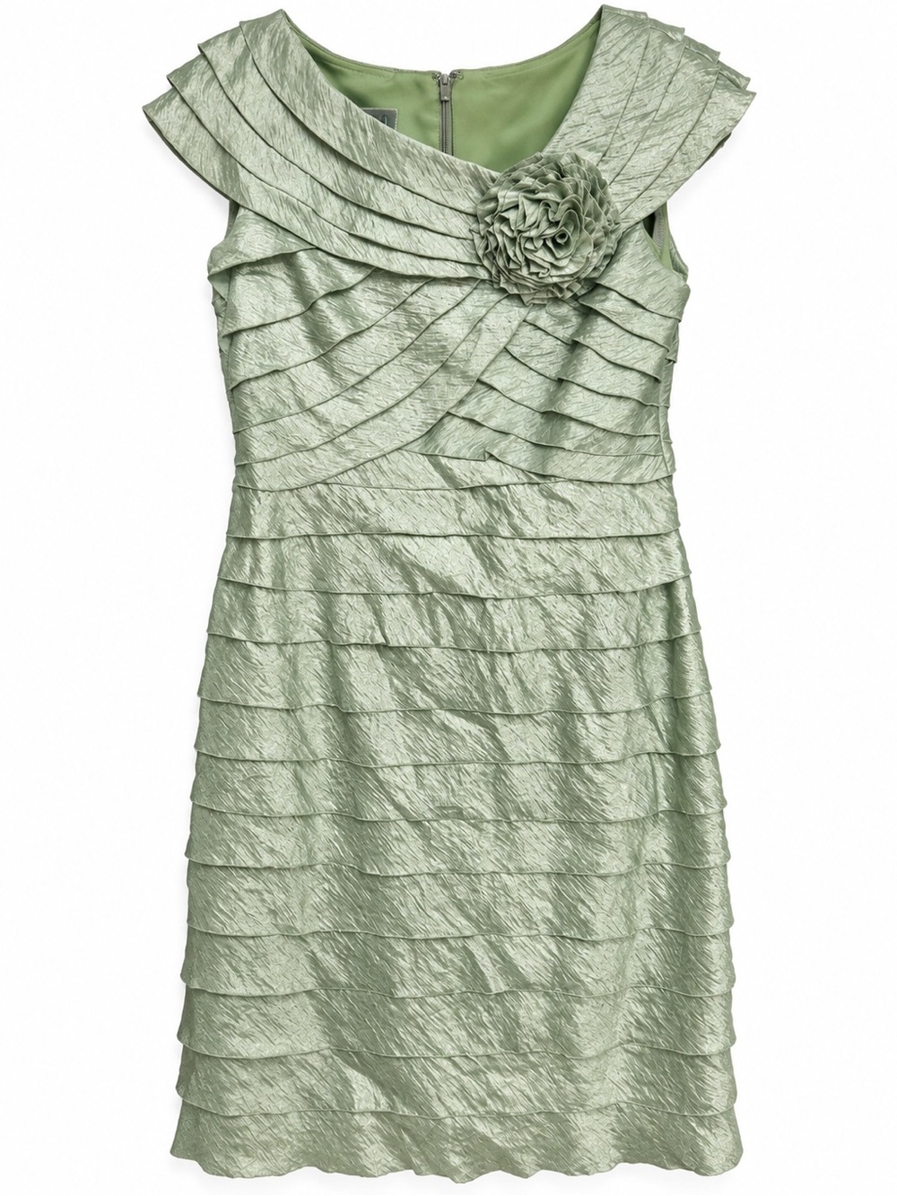 London Times Sage Green Ruffled Cocktail Dress – Size 8